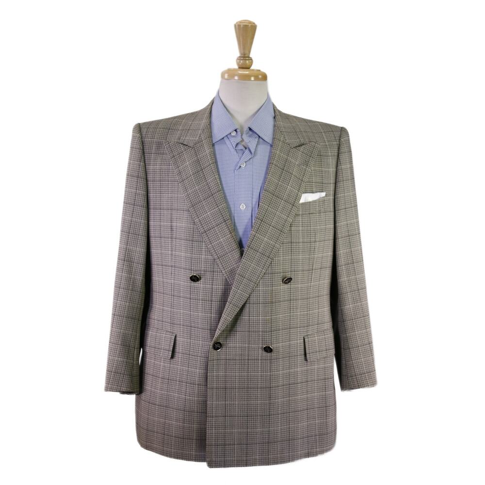 Chester Barrie Black Tan Check Wool Double Breasted Sportcoat Blazer Jacket 40S